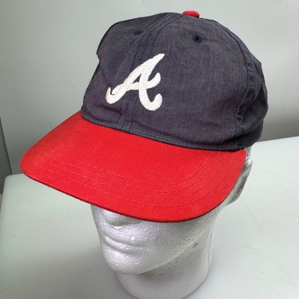 Vintage MLB Atlanta Braves Baseball Hat Kids Youth Navy Red Snapback Cap Logo